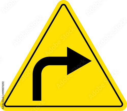 Right Turn symbol.  sharp turn warning. turn right sign. driving navigation icon. traffic direction and Road safety. warning road sign
