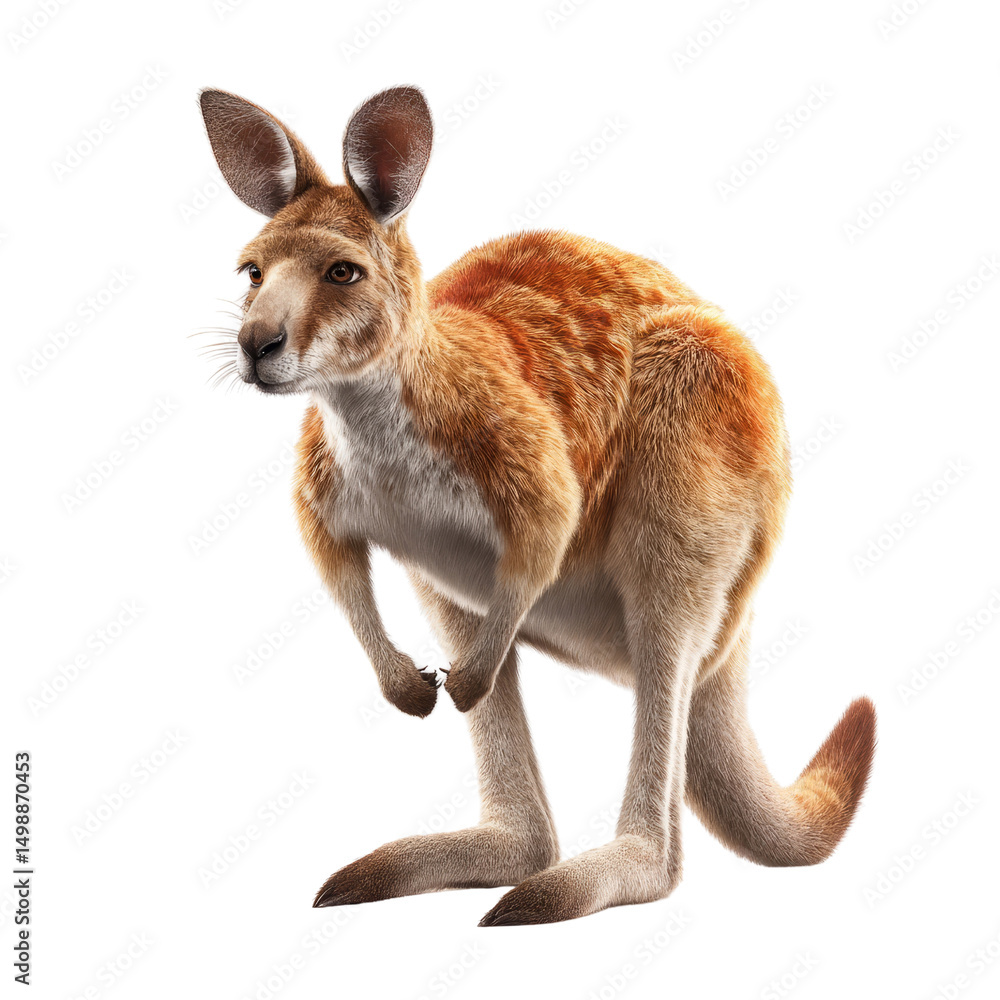 Fototapeta premium Kangaroo jumping australian outback animal photography natural habitat side view transparent background for seo impact