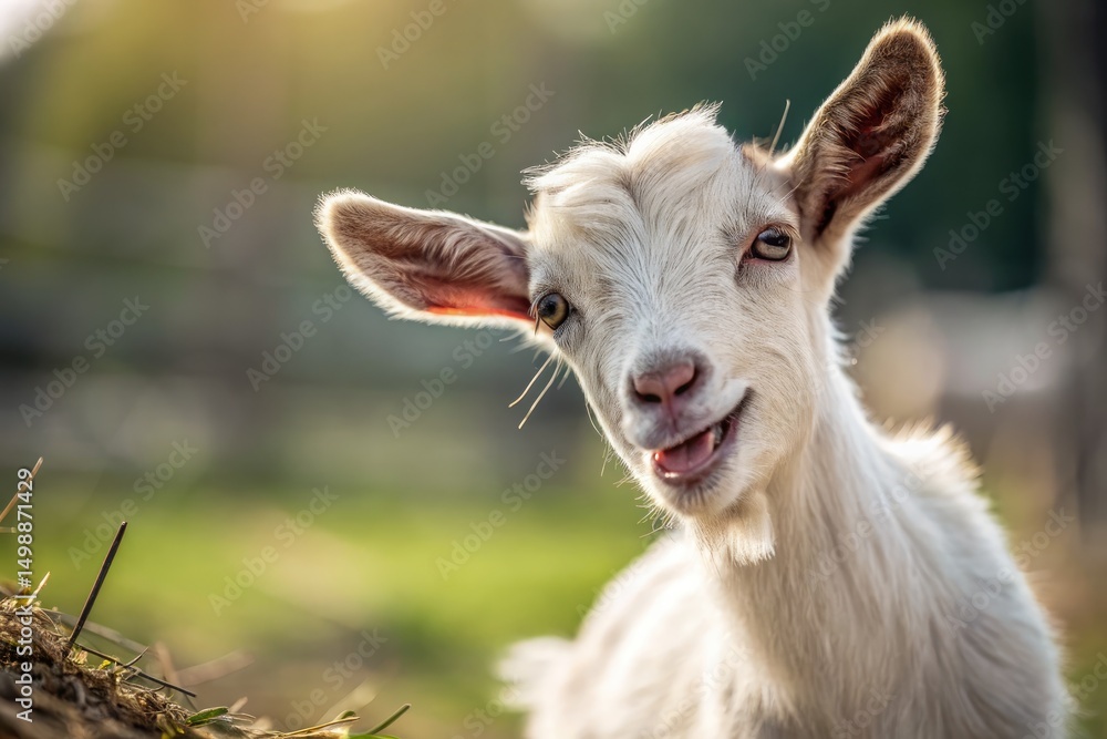 Close up of a cheeky baby goat enjoying a sunny day in the countryside Close up of a cheeky baby goat enjoying a sunny day in the countryside