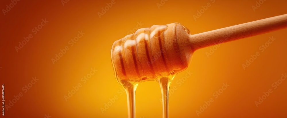 The Honey Dipper Dripping Golden Sweetness on a Warm Background The Honey Dipper Dripping Golden Sweetness on a Warm Background