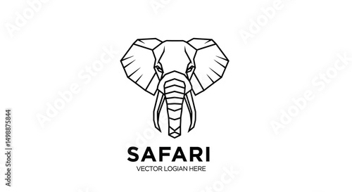 Geometric Elephant Head with Prominent Tusks and Large Ears in Black Outline