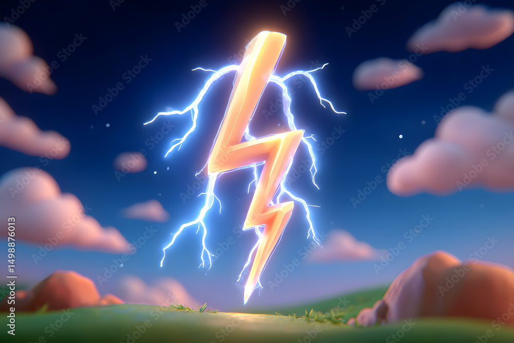 Fototapeta premium 3D Lightning icon Lightning Weather Energy Dangerous force symbolic element