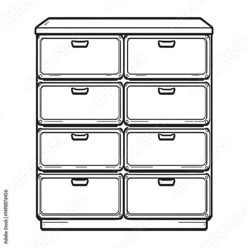 black and white line art of drawer unit storage