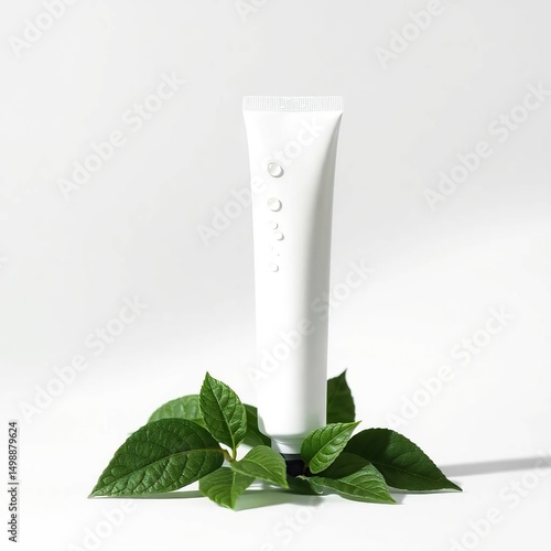 Wallpaper Mural White Tube Packaging with Green Leaves Natural Skincare Product Mockup Torontodigital.ca