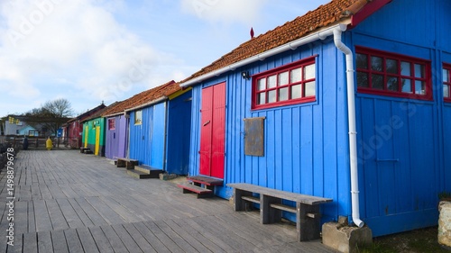 fisherman cabins colorful fishing hut on the west coast of France on oleron island