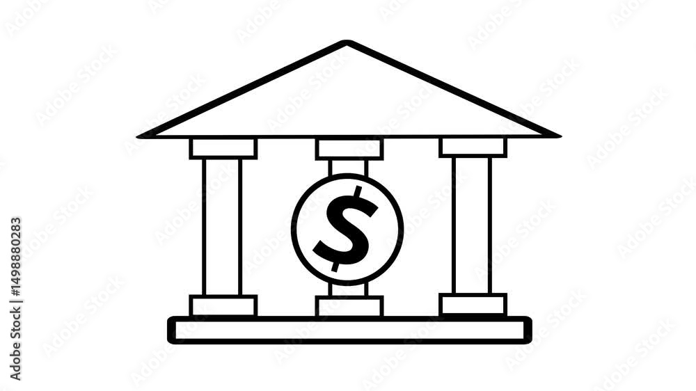 Bank building animation for finance. White background icon representing financial institutions, banking systems, savings, credit, and monetary concepts. Bank building animation for finance. White background icon representing financial institutions, banking systems, savings, credit, and monetary concepts.