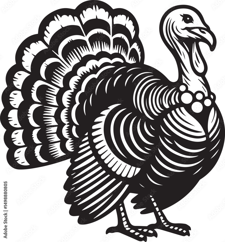 Fototapeta premium Black and White Turkey Bird Vector Illustration