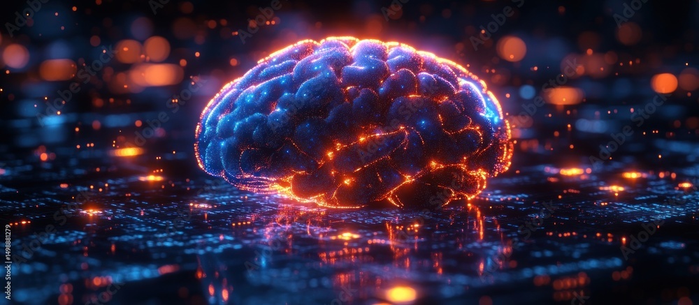 Glowing brain on digital surface Glowing brain on digital surface