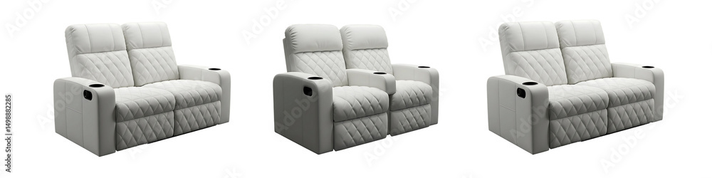 Obraz premium Modern Reclining Home Theater Seats with Cup Holders On Transparent Background