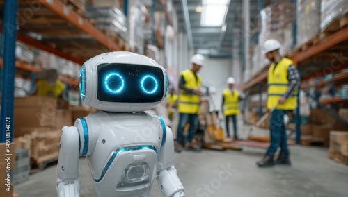 Wallpaper Mural Warehouse robot with workers in background Torontodigital.ca