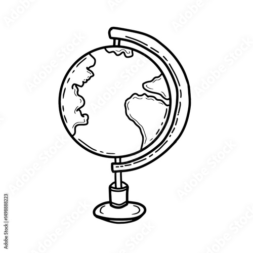 Hand drawn globe vector illustration. Doodle globe with stand for school lesson of geography