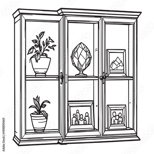 Classic Curio Cabinet Thin Line Vector Art Style