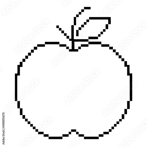 Unique pixel art apple illustration with leaf and outline for creative projects