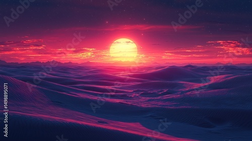 Vibrant sunset over a vast desert