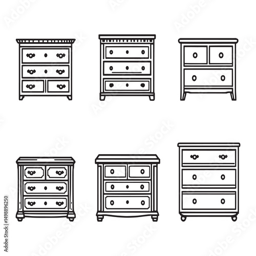 Clean line art illustration of chest of drawers furniture