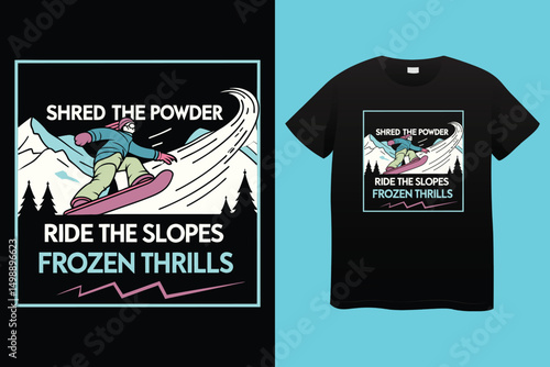 Fast Snowboarder Illustration – Alpine Winter Sports Vector, Extreme Snowboarding in Mountains – Vibrant Winter Sports Vector, Stylish Snowboarder in Motion – Adventure and Action Sports Art.