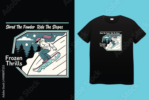 Fast Snowboarder Illustration – Alpine Winter Sports Vector, Extreme Snowboarding in Mountains – Vibrant Winter Sports Vector, Stylish Snowboarder in Motion – Adventure and Action Sports Art.