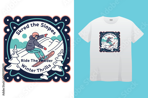 Fast Snowboarder Illustration – Alpine Winter Sports Vector, Extreme Snowboarding in Mountains – Vibrant Winter Sports Vector, Stylish Snowboarder in Motion – Adventure and Action Sports Art.