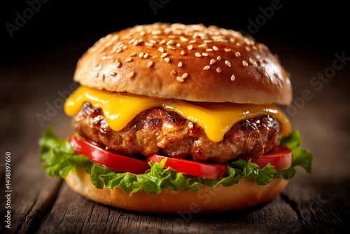 Gourmet burger close-up: me...