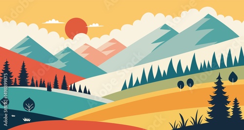 Abstract Mountain Hills Landscape. Hand Drawn Vector 