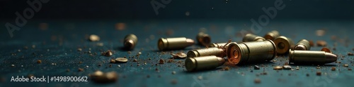 A somber image depicting empty bullet casings scattered on a dark surface, symbolizing the aftermath of gun violence and its devastating consequences , bullet casings,  shells,  despair