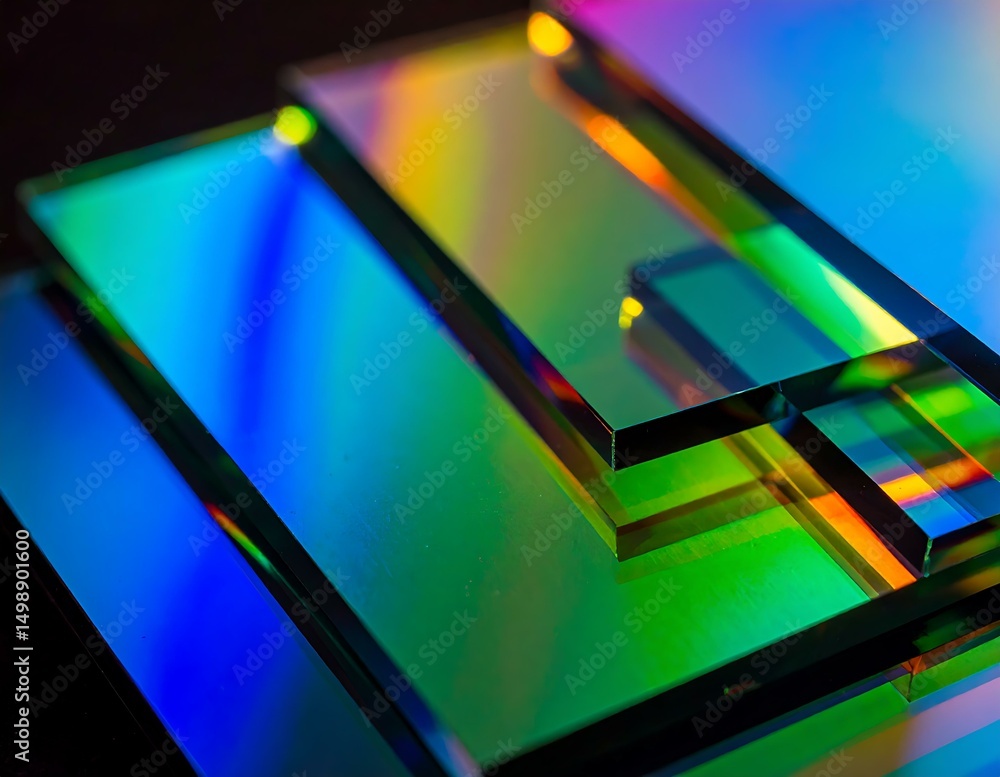 Obraz premium Abstract Glass Rainbow Prisms, Colorful Geometric Stack, Iridescent