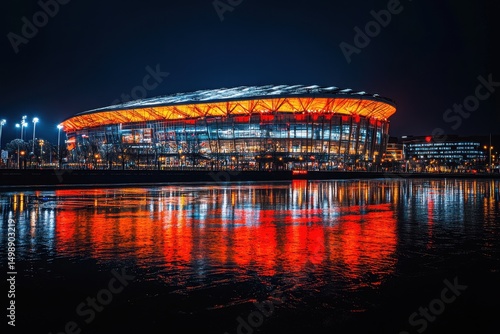 Bright lights illuminate Principality Stadium at night in Cardiff, Wales, showcasing its modern architecture and vibrant atmosphere in February