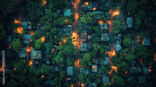 Fototapeta Naklejka Na Ścianę i Meble -  Dense, vibrant, urban jungle at night