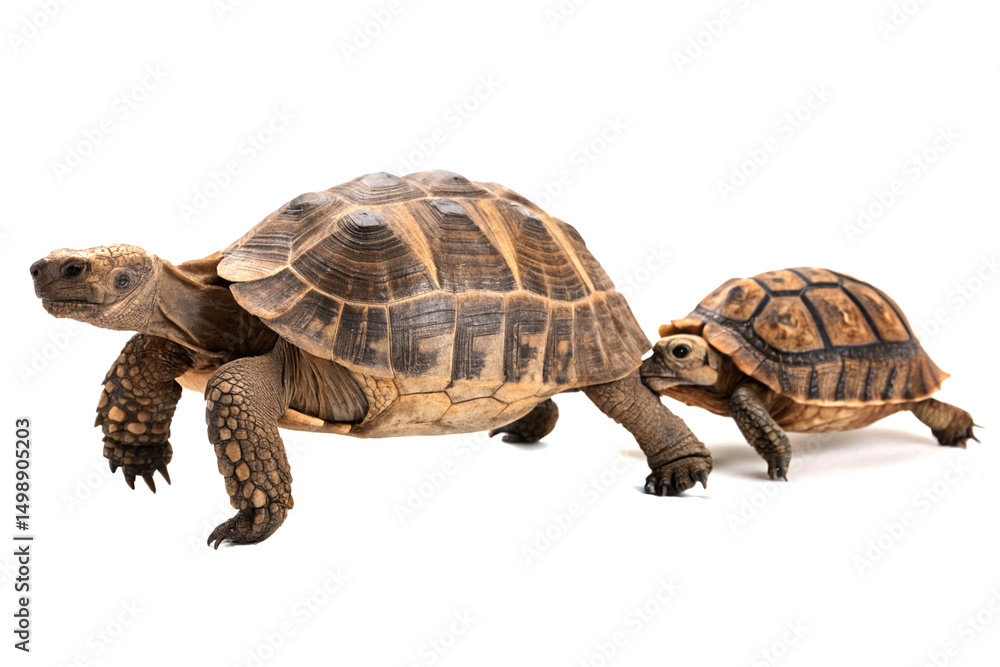 Fototapeta premium Cute small turtle walking on white background isolated in nature