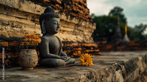 Buddhist statue in ayutthaya thailand cultural photography ancient ruins tranquil view spiritual serenity