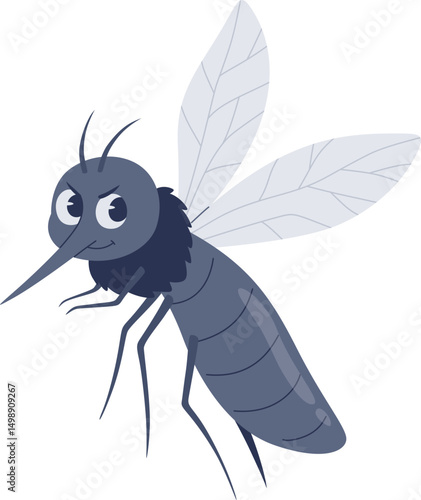 Cartoon Mosquito Flying Forward Closeup