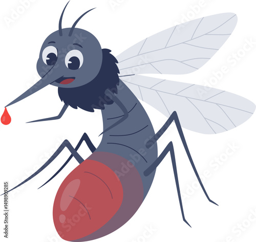 Happy Mosquito Drinking Blood Cartoon