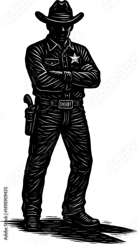 Lawman Sheriff vector black silhouette print design for T-Shirt