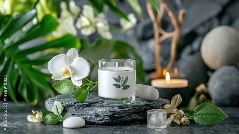 Luxurious candle arrangement spa setting photography natural elements close-up relaxation concept Luxurious candle arrangement spa setting photography natural elements close-up relaxation concept