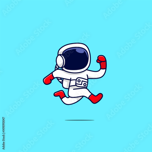cute cartoon astronaut walking happily and jumping