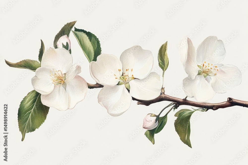 Obraz premium tenderness, delicate apple blossoms, hand-drawn folk elements, minimal spring mood