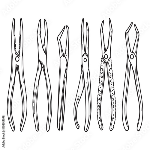 detailed line drawing of forceps medical tool vector