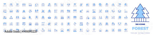 100 Forest Icons Collection. Line Duotone style, editable stroke. lake, forest, rainforest, hill, landscape, trees, tree, lanscape, pico cao, woodland, wildfire, mountain