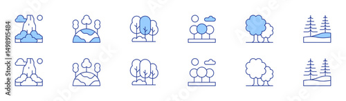 Forest icon set in two styles, Duotone and Thin Line style. Editable stroke. pico cao, forest, green planet, trees, tree, landscape