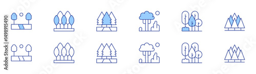 Forest icon set in two styles, Duotone and Thin Line style. Editable stroke. nature, tree, forest