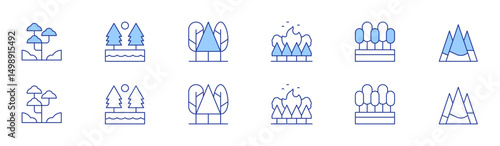 Forest icon set in two styles, Duotone and Thin Line style. Editable stroke. rainforest, forest