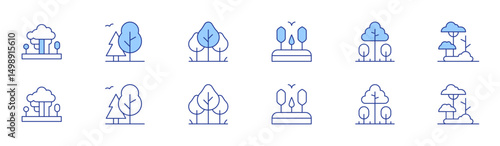 Forest icon set in two styles, Duotone and Thin Line style. Editable stroke. trees, forest
