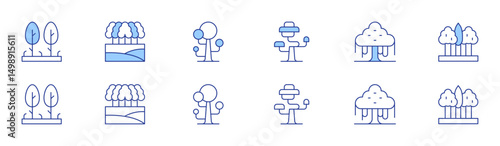 Forest icon set in two styles, Duotone and Thin Line style. Editable stroke. trees, tree, forest