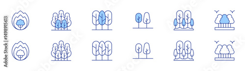 Forest icon set in two styles, Duotone and Thin Line style. Editable stroke. wildfire, forest, tree