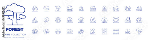 Forest icons collection. Thin Line icons, editable stroke. forest, forest fire, trees, ecology, woodland, earth, wildfire, field, tree