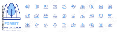Forest icons collection. Line Duotone style, editable stroke. tree, forest fire, trees, forest, wildfire, nature