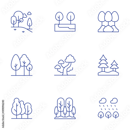 Forest icons set. Thin Line style, editable stroke. trees, tree, forest
