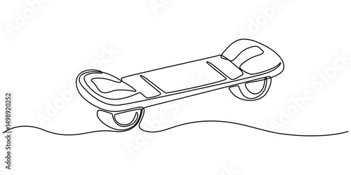 Disegno hoverboard continuous one line drawing, Gyroboard, gyroscooter one line art. Continuous line drawing of sport, transportation, speed, balance, electric, roller, hobby, mobile, teenager.