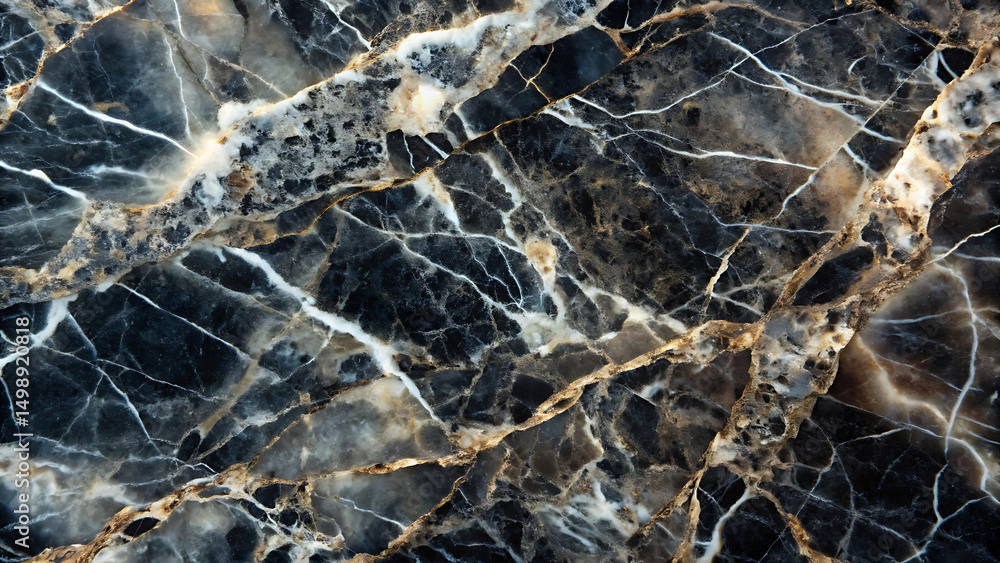 Intricate black marble texture with golden and white veining Intricate black marble texture with golden and white veining