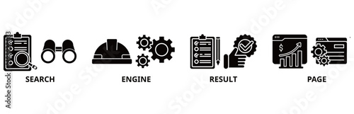 SERP icon set illustration contain search, engine, result and page.